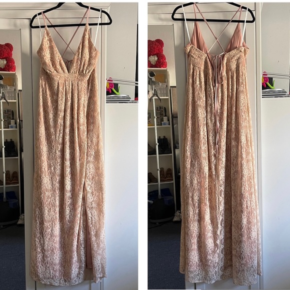 Lulus Stolen Moments Dusty Pink Lace-Up Lace Maxi Dress Size XL - Picture 4 of 14